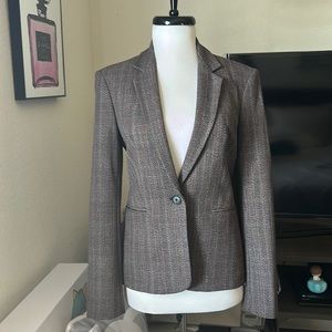 Express brown pin striped single button jacket blazer 4